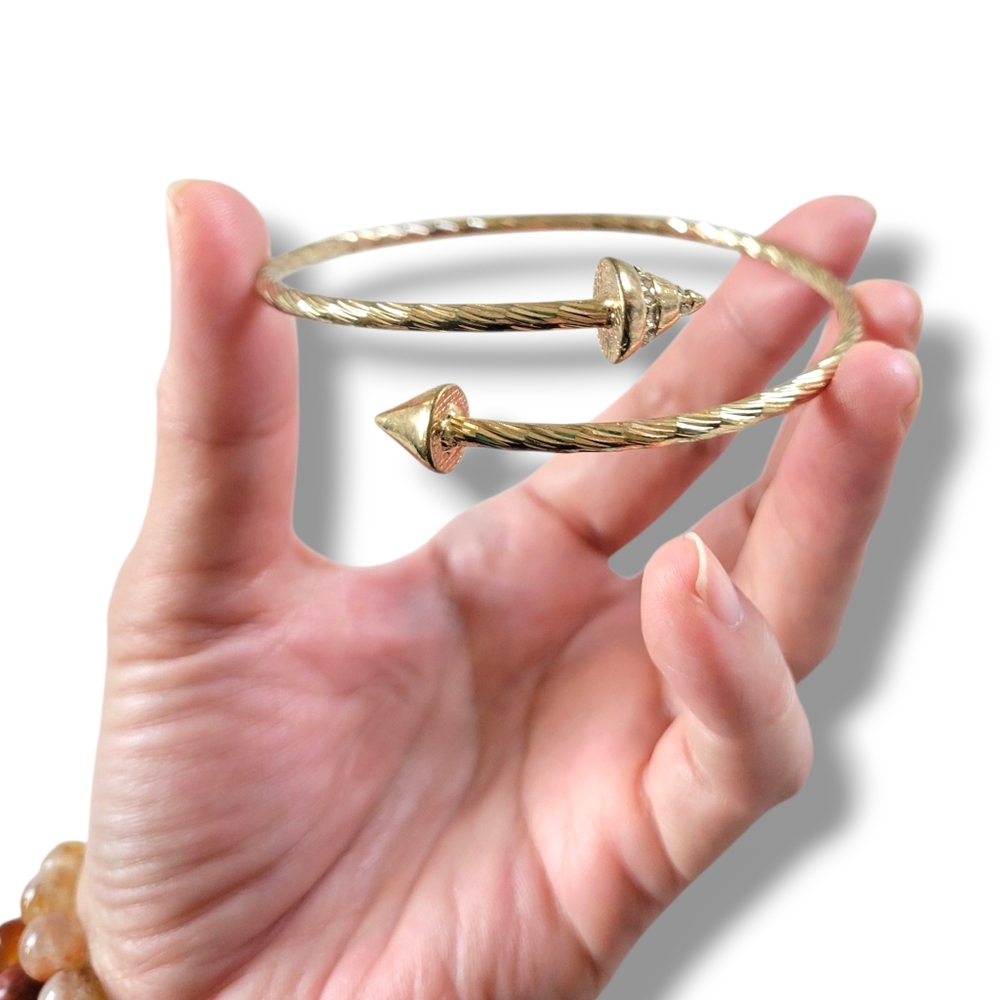 EUC Elegant Gold Tone Open Coil Spiked Bangle Bracelet - Picture 9 of 9